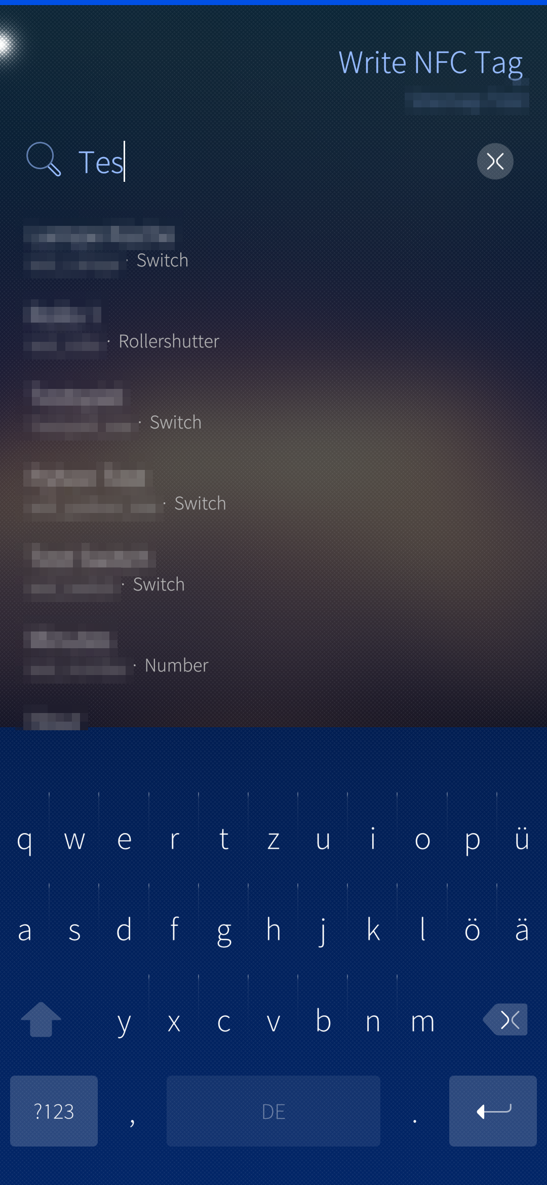 Write NFC Tag - item selection