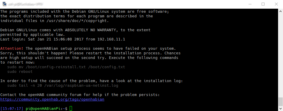 openHABian install failed