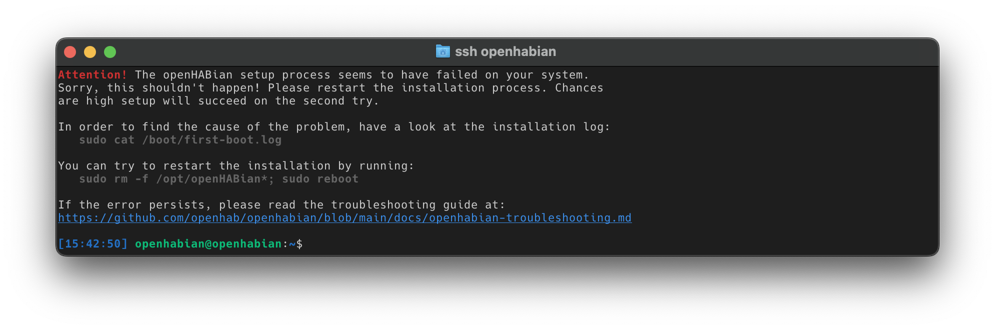 openHABian install failed